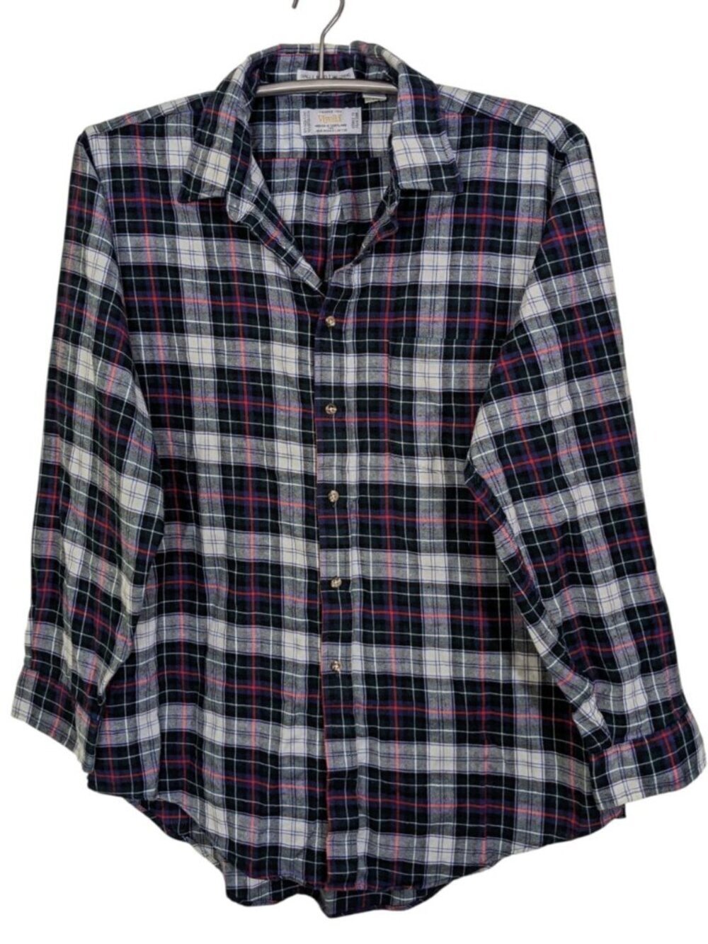 Viyella Button Down Shirt Mens XL Blue Plaid Cotton Wool Blend Woven In Scotland